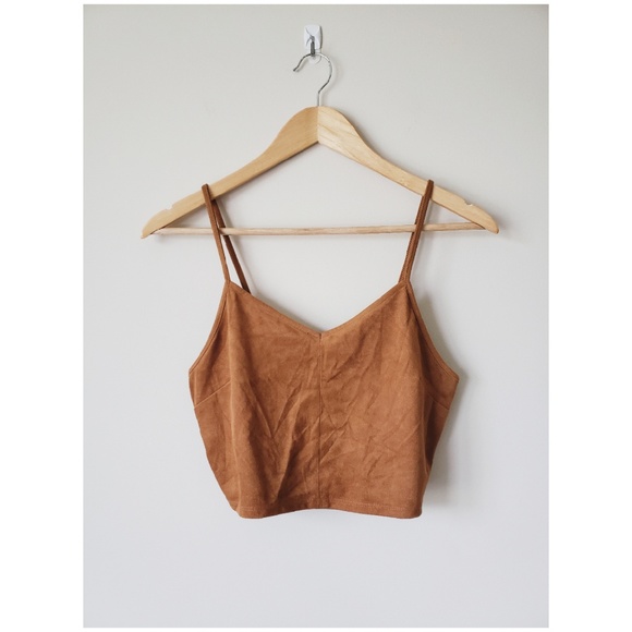 Tops - Tan Faux Suede Crop Top